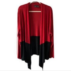 Colorblock Open Front Knit Cardigan Duster Holiday Red/Black /NWT- XL